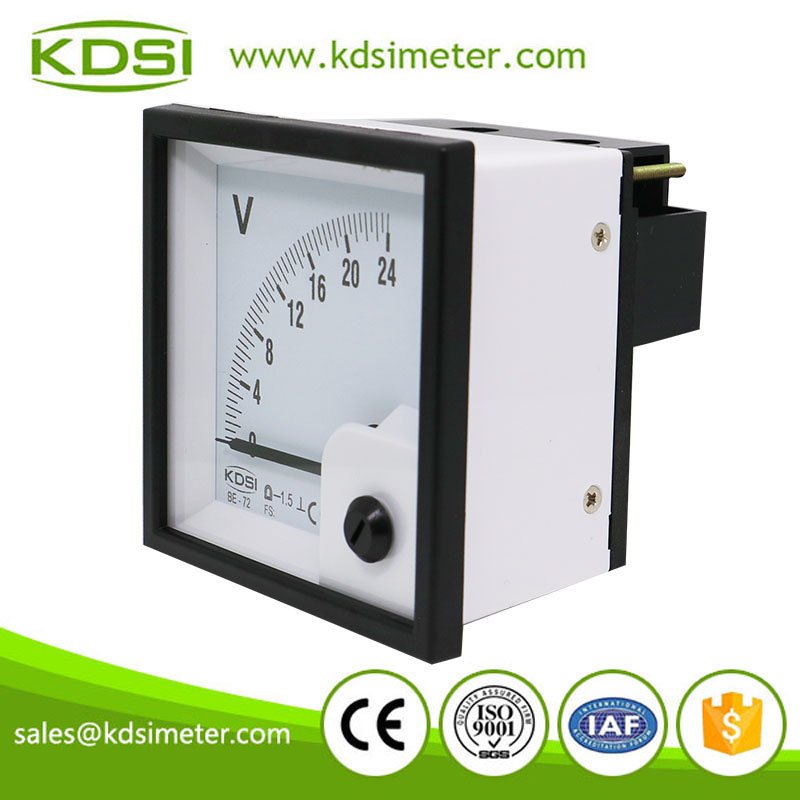 Square Type Moving Coil DC Voltmeters BE-72 DC24V Voltage Panel Meter