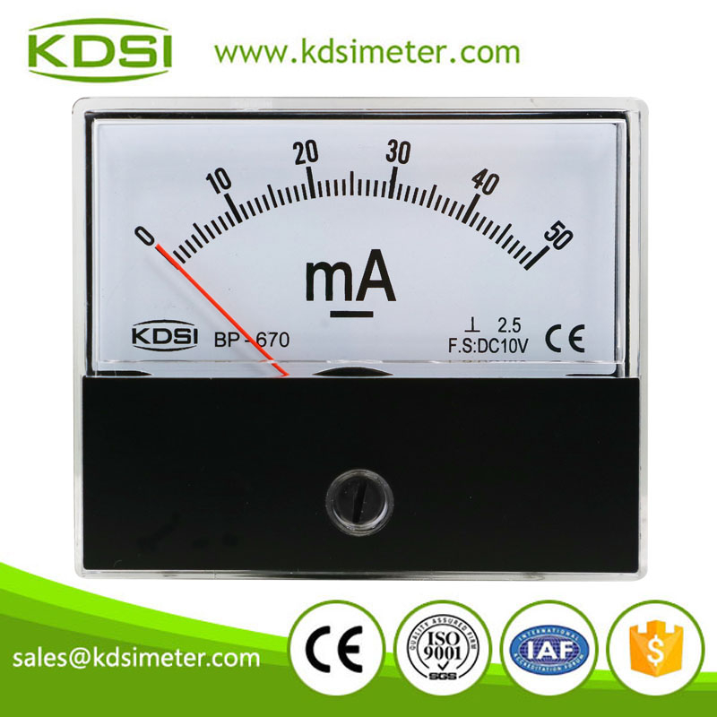 High quality rectangular type BP-670 DC10V 50mA panel analog dc voltage milliammeters