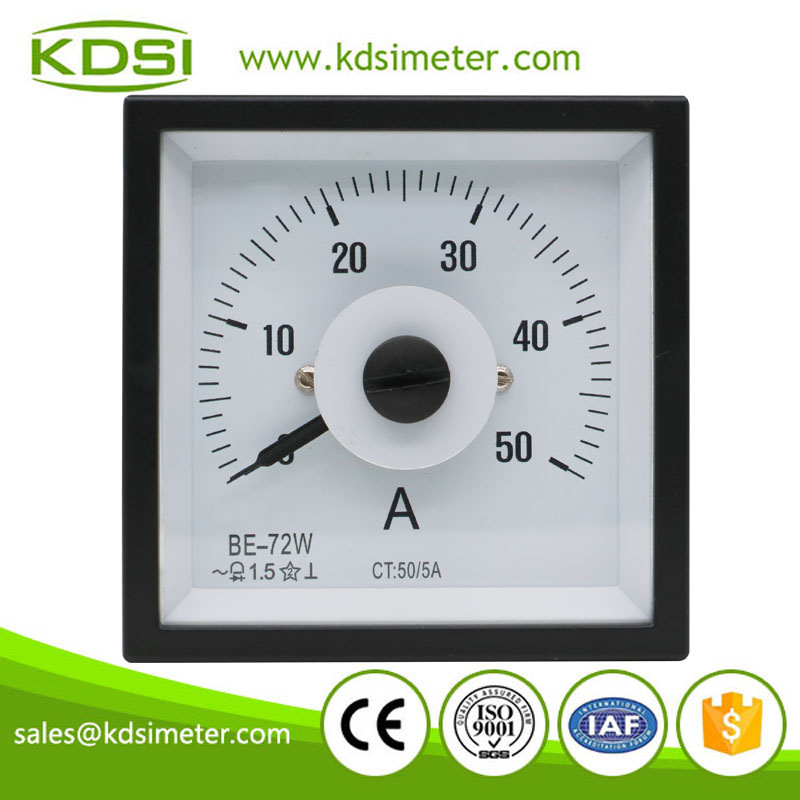 Small & high sensitivity BE-72W AC50/5A wide angle ac panel analog ampere meter