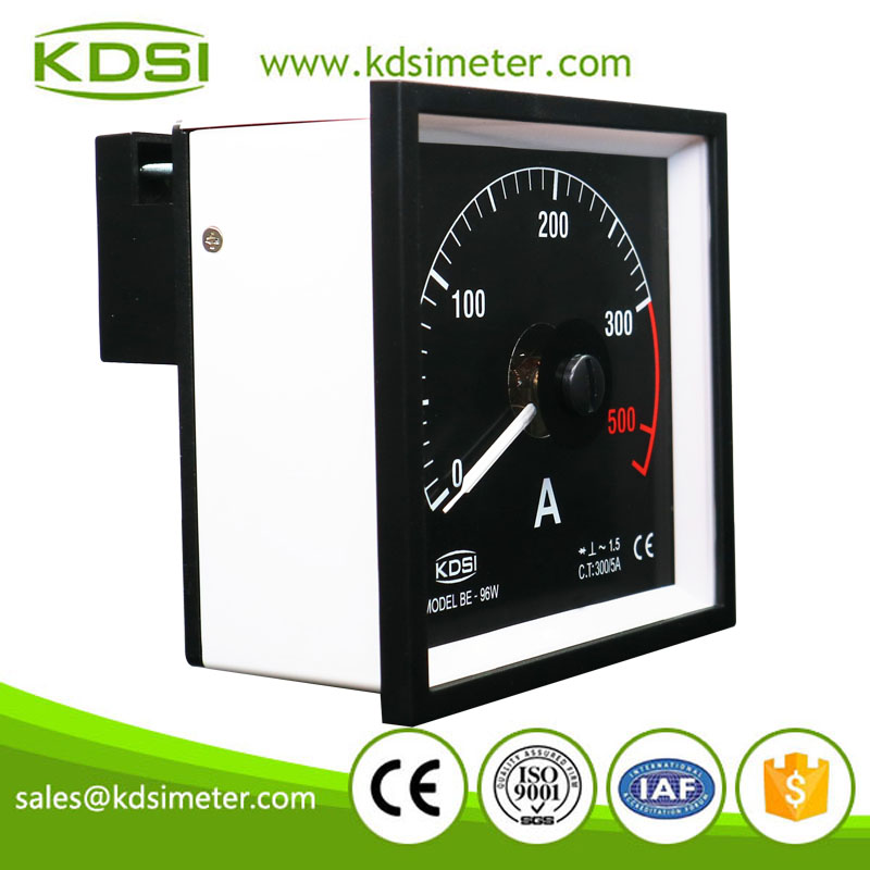 China Supplier BE-96W AC300/5A black background analog ac amp panel meter
