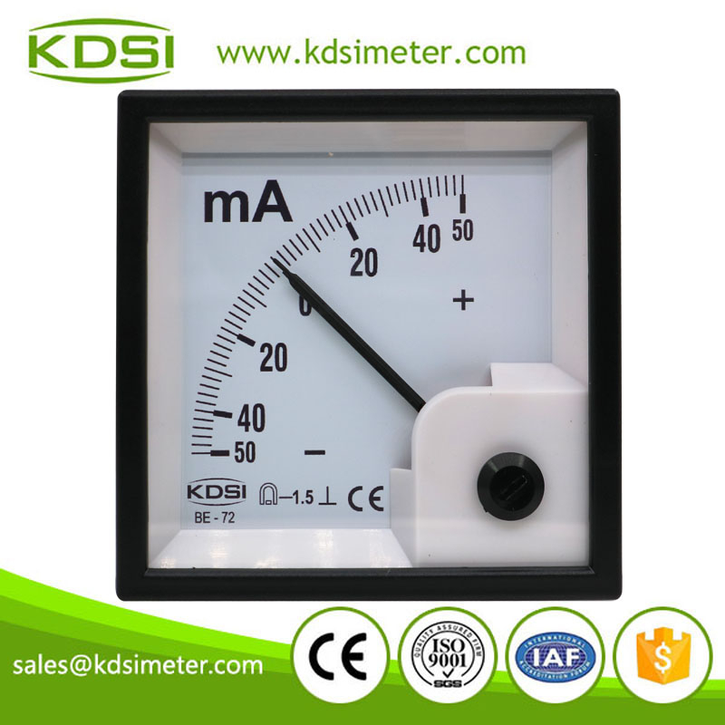 KDSI electronic apparatus BE-72 DC+-50mA analog dc panel mount ammeter