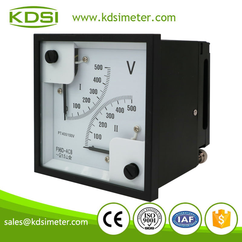 Factory direct sales F96D-ACB AC500V 400/100V rectifier analog panel double Structure Voltmeter 