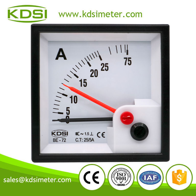 Easy installation BE-72 AC25/5A 3 times over scale with red pointer analog ac panel mount ammeter